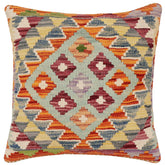 handmade Traditional Pillow Rust Blue Hand-Woven SQUARE 100% WOOL Hand woven turkish pillow2 x 2