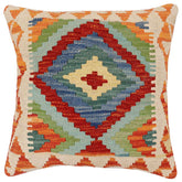 handmade Traditional Pillow Rust Blue Hand-Woven SQUARE 100% WOOL Hand woven turkish pillow 3 x 5