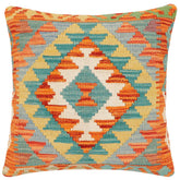 handmade Traditional Pillow Rust Blue Hand-Woven SQUARE 100% WOOL Hand woven turkish pillow2 x 2