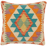 handmade Traditional Pillow Rust Blue Hand-Woven SQUARE 100% WOOL Hand woven turkish pillow2 x 2