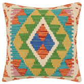 handmade Traditional Pillow Rust Blue Hand-Woven SQUARE 100% WOOL Hand woven turkish pillow2 x 2