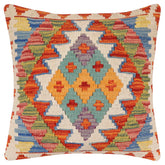 handmade Traditional Pillow Rust Blue Hand-Woven SQUARE 100% WOOL Hand woven turkish pillow2 x 2