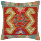 handmade Traditional Pillow Rust Green Hand-Woven SQUARE 100% WOOL Hand woven turkish pillow2 x 2