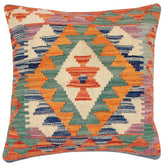 handmade Traditional Pillow Rust Blue Hand-Woven SQUARE 100% WOOL Hand woven turkish pillow2 x 2