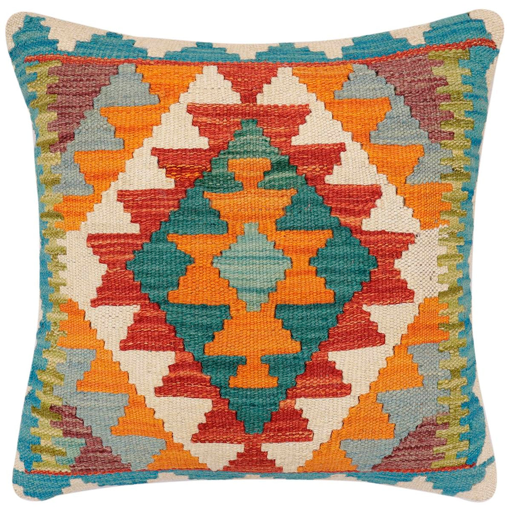 handmade Traditional Pillow Rust Blue Hand-Woven SQUARE 100% WOOL Hand woven turkish pillow2 x 2