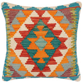 handmade Traditional Pillow Rust Blue Hand-Woven SQUARE 100% WOOL Hand woven turkish pillow2 x 2