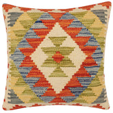 handmade Traditional Pillow Rust Blue Hand-Woven SQUARE 100% WOOL Hand woven turkish pillow2 x 2