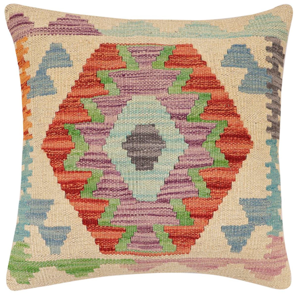 handmade Traditional Pillow Beige Rust Hand-Woven SQUARE 100% WOOL Hand woven turkish pillow2 x 2