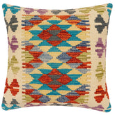 handmade Traditional Pillow Rust Blue Hand-Woven SQUARE 100% WOOL Hand woven turkish pillow2 x 2