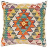 handmade Traditional Pillow Rust Blue Hand-Woven SQUARE 100% WOOL Hand woven turkish pillow2 x 2