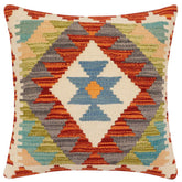 handmade Traditional Pillow Rust Blue Hand-Woven SQUARE 100% WOOL Hand woven turkish pillow2 x 2