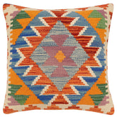 handmade Traditional Pillow Rust Blue Hand-Woven SQUARE 100% WOOL Hand woven turkish pillow2 x 2