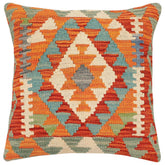 handmade Traditional Pillow Rust Blue Hand-Woven SQUARE 100% WOOL Hand woven turkish pillow2 x 2
