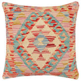 handmade Traditional Pillow Red Blue Hand-Woven SQUARE 100% WOOL Hand woven turkish pillow2 x 2