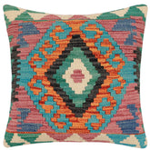handmade Traditional Pillow Rust Blue Hand-Woven SQUARE 100% WOOL Hand woven turkish pillow2 x 2