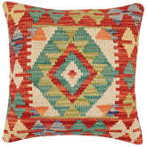 handmade Traditional Pillow Rust Blue Hand-Woven SQUARE 100% WOOL Hand woven turkish pillow 2 x 2
