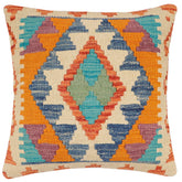 handmade Traditional Pillow Rust Blue Hand-Woven SQUARE 100% WOOL Hand woven turkish pillow2 x 2