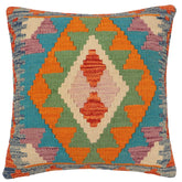 handmade Traditional Pillow Rust Blue Hand-Woven SQUARE 100% WOOL Hand woven turkish pillow2 x 2