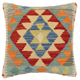 handmade Traditional Pillow Rust Blue Hand-Woven SQUARE 100% WOOL Hand woven turkish pillow2 x 2