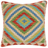 handmade Traditional Pillow Rust Blue Hand-Woven SQUARE 100% WOOL Hand woven turkish pillow2 x 2