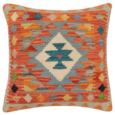 handmade Traditional Pillow Rust Blue Hand-Woven SQUARE 100% WOOL Hand woven turkish pillow2 x 2