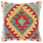 handmade Traditional Pillow Rust Blue Hand-Woven SQUARE 100% WOOL Hand woven turkish pillow2 x 2