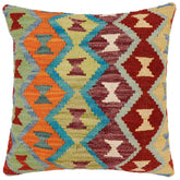 handmade Traditional Pillow Rust Blue Hand-Woven SQUARE 100% WOOL Hand woven turkish pillow2 x 2