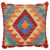 handmade Traditional Pillow Rust Blue Hand-Woven SQUARE 100% WOOL Hand woven turkish pillow2 x 2
