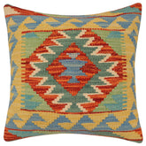 handmade Traditional Pillow Rust Blue Hand-Woven SQUARE 100% WOOL Hand woven turkish pillow2 x 2