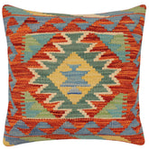 handmade Traditional Pillow Rust Blue Hand-Woven SQUARE 100% WOOL Hand woven turkish pillow2 x 2