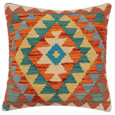 handmade Traditional Pillow Rust Blue Hand-Woven SQUARE 100% WOOL Hand woven turkish pillow2 x 2