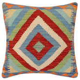 handmade Traditional Pillow Rust Blue Hand-Woven SQUARE 100% WOOL Hand woven turkish pillow2 x 2