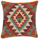 handmade Traditional Pillow Rust Blue Hand-Woven SQUARE 100% WOOL Hand woven turkish pillow2 x 2