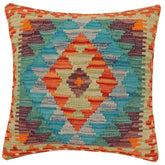 handmade Traditional Pillow Rust Blue Hand-Woven SQUARE 100% WOOL Hand woven turkish pillow2 x 2