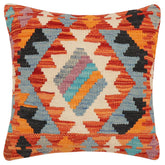 handmade Traditional Pillow Rust Blue Hand-Woven SQUARE 100% WOOL Hand woven turkish pillow 2 x 2