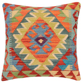 handmade Traditional Pillow Rust Blue Hand-Woven SQUARE 100% WOOL Hand woven turkish pillow 2 x 2