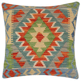handmade Traditional Pillow Rust Blue Hand-Woven SQUARE 100% WOOL Hand woven turkish pillow2 x 2