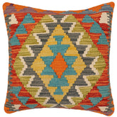 handmade Traditional Pillow Rust Blue Hand-Woven SQUARE 100% WOOL Hand woven turkish pillow2 x 2