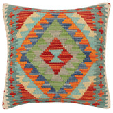 handmade Traditional Pillow Rust Blue Hand-Woven SQUARE 100% WOOL Hand woven turkish pillow 2 x 2