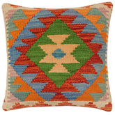 handmade Traditional Pillow Rust Blue Hand-Woven SQUARE 100% WOOL Hand woven turkish pillow2 x 2