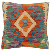 handmade Traditional Pillow Rust Blue Hand-Woven SQUARE 100% WOOL Hand woven turkish pillow2 x 2