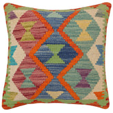handmade Traditional Pillow Rust Blue Hand-Woven SQUARE 100% WOOL Hand woven turkish pillow2 x 2