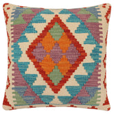handmade Traditional Pillow Rust Blue Hand-Woven SQUARE 100% WOOL Hand woven turkish pillow2 x 2