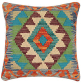 handmade Traditional Pillow Rust Blue Hand-Woven SQUARE 100% WOOL Hand woven turkish pillow2 x 2