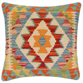 handmade Traditional Pillow Rust Blue Hand-Woven SQUARE 100% WOOL Hand woven turkish pillow2 x 2
