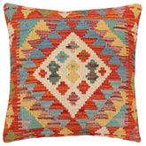 handmade Traditional Pillow Rust Blue Hand-Woven SQUARE 100% WOOL Hand woven turkish pillow2 x 2