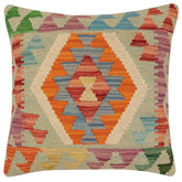 handmade Traditional Pillow Rust Blue Hand-Woven SQUARE 100% WOOL Hand woven turkish pillow2 x 2