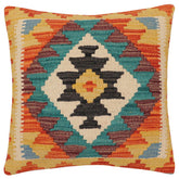 handmade Traditional Pillow Rust Blue Hand-Woven SQUARE 100% WOOL Hand woven turkish pillow2 x 2