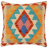 handmade Traditional Pillow Rust Blue Hand-Woven SQUARE 100% WOOL Hand woven turkish pillow2 x 2
