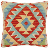handmade Traditional Pillow Rust Blue Hand-Woven SQUARE 100% WOOL Hand woven turkish pillow2 x 2